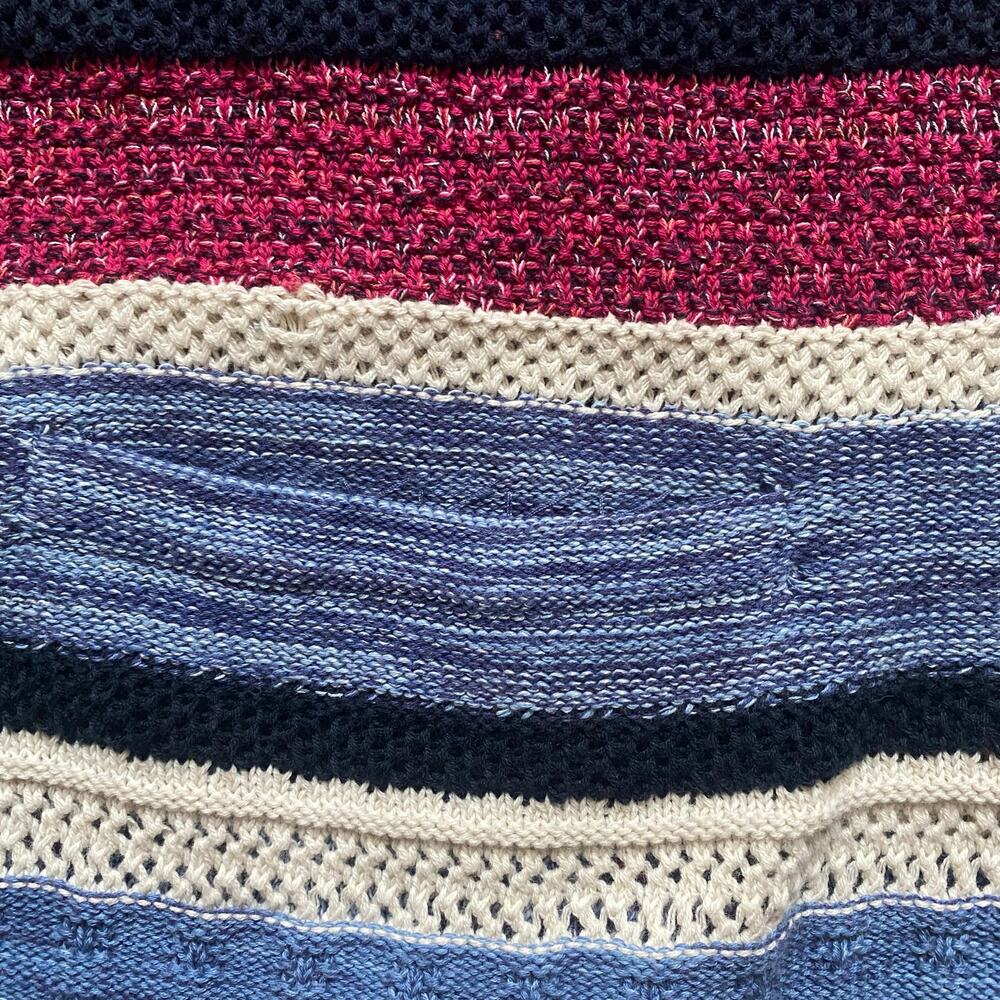 J. Jill Women 2X Shawl Collar Duster Cardigan Cotton Linen Blue Red Striped Cozy - Picture 7 of 8